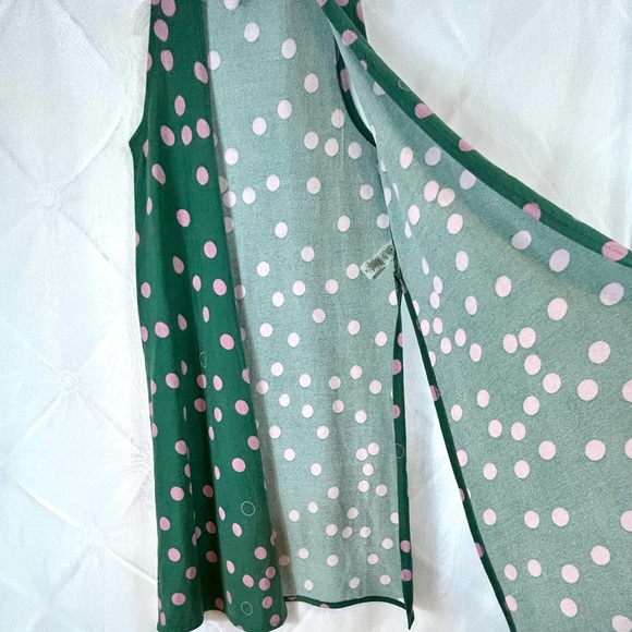 LuLaroe Women’s Joy Long Cardigan Duster Vest Size XS Green Pink Polka Dots - Picture 7 of 8